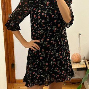 Floral crepe flutter-sleeve mini dress